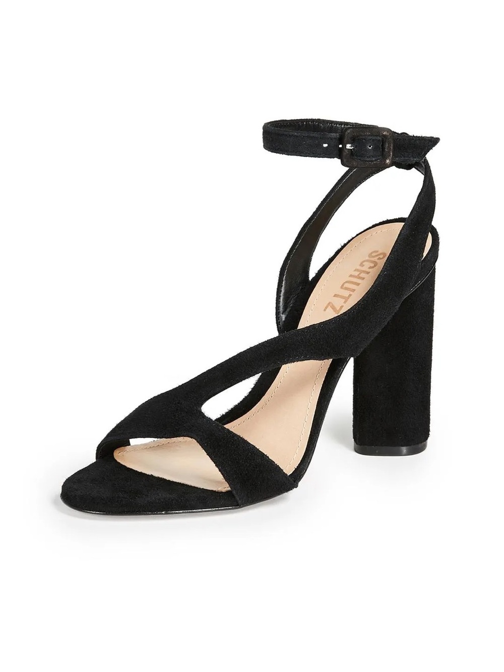 SCHUTZ Black Suede Block Heel Sandal